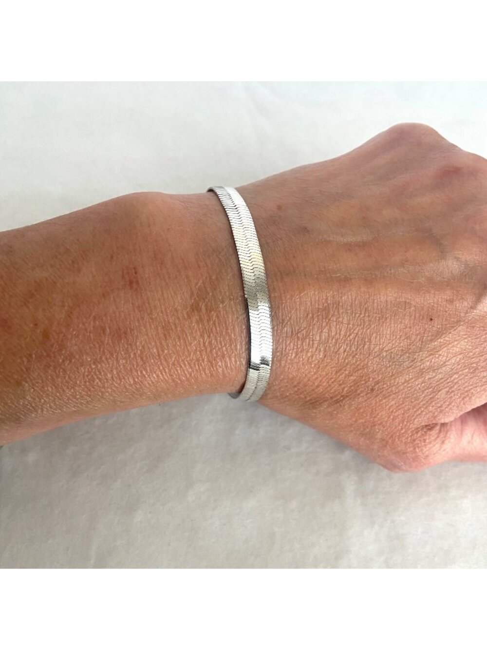 Sterling Silver 925 OTC Italy 6MM Reversible Herringbone Bracelet 7"
